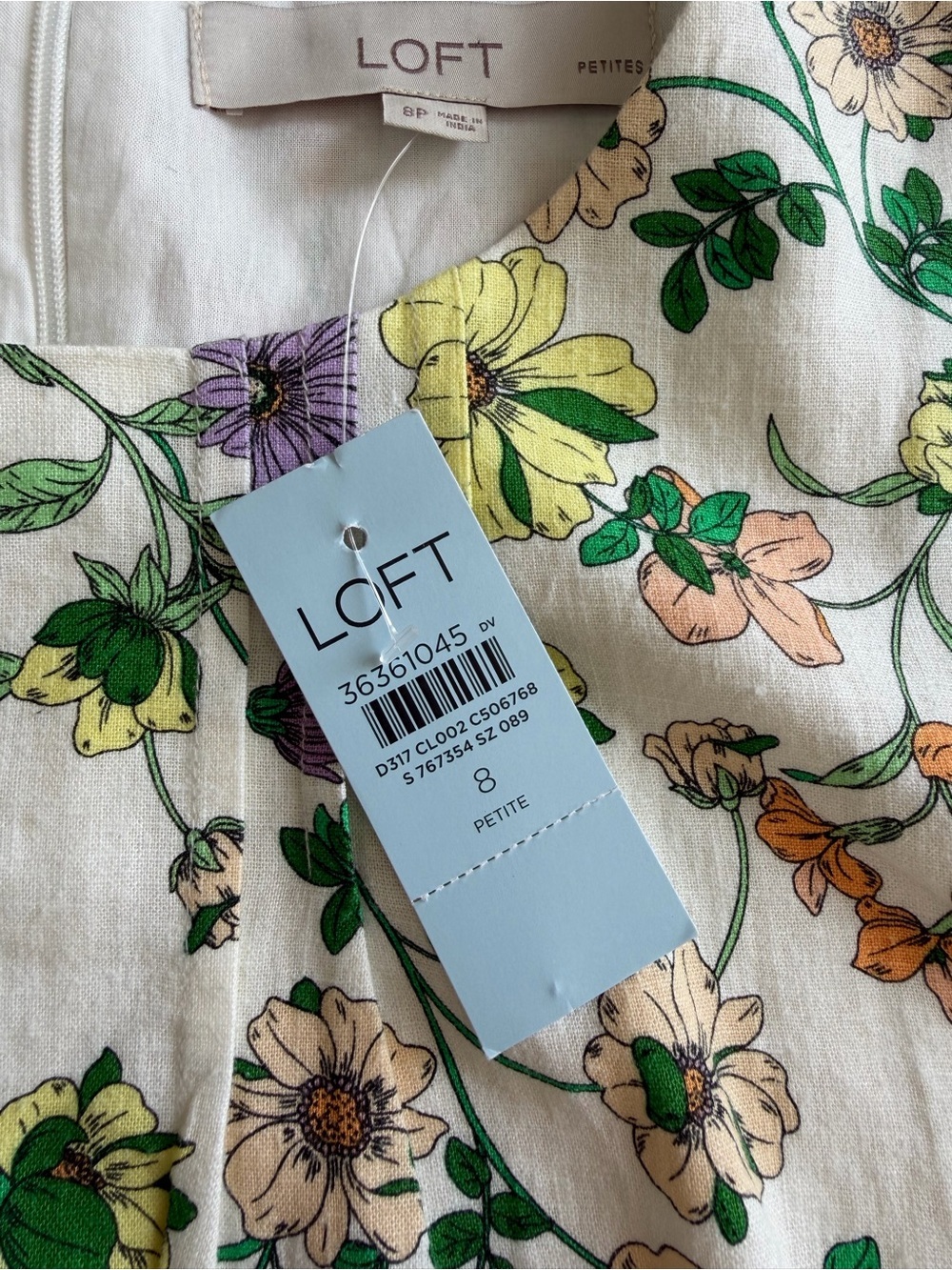 LOFT Floral Long Sleeve Shift Dress Linen Blend Size 8 Petite NWT - Picture 11 of 13